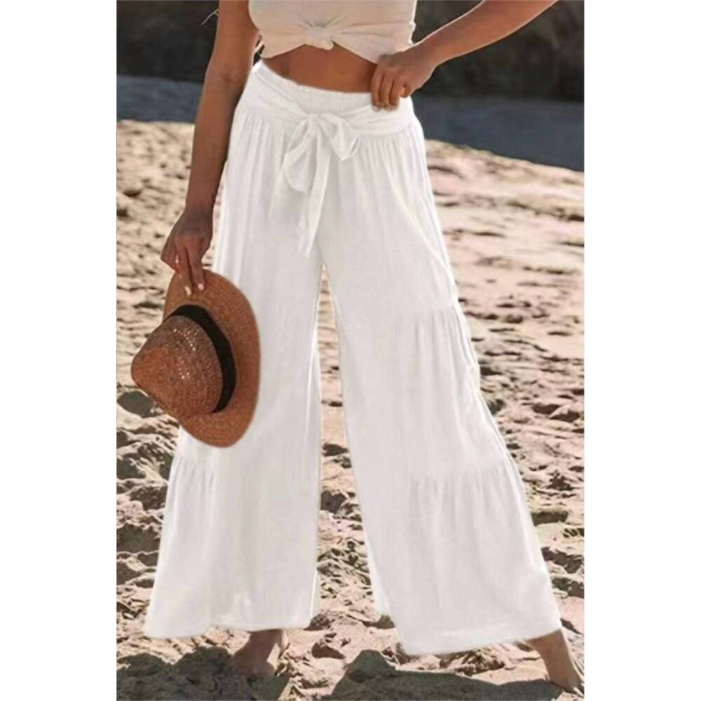 NEW THE FREE YOGA tiered wide leg pants in white